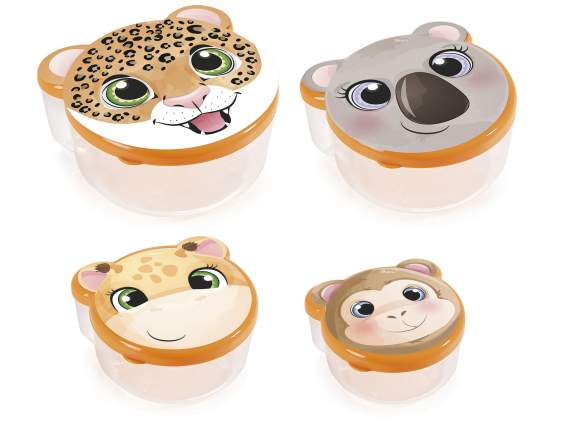 Set of 4 KidsAnimal polypropylene snack containers